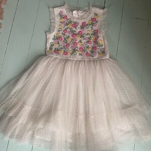 Mini Boden White Dress with Floral Embroidery